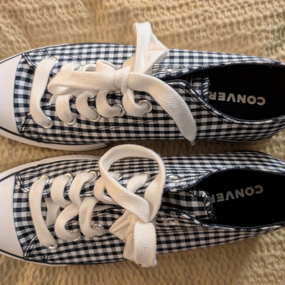 Navy and White Gingham Platform Sneakers - Picture 2 of 6